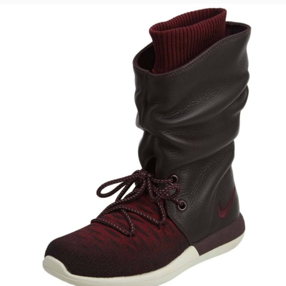 Nike Roshe Two Flyknit Hi Burgundy Sneaker Boot